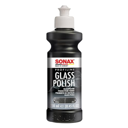 SONAX PROFILINE GlassPolish (250 ml) - removes slight scratches, blinding and etching from car windows made from glass. Silicone free | Item No. 02731410 | For removing slight scratches, blinding and etching from windscreens and side windows made from gla