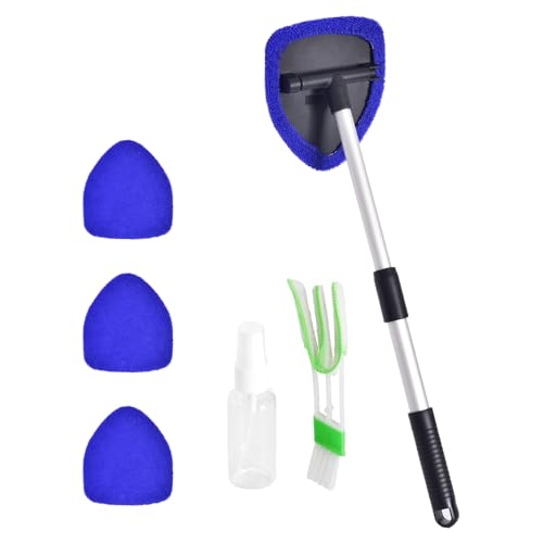 Windshield Cleaner Car Windshield Cleaning Tool with 3 Reusable, Washable Microfiber Pads and Extendable Handle Microfiber Car Window Cleaner - color: Blue1