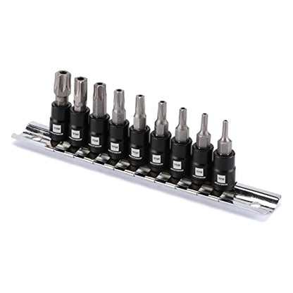 MIXPOWER 9 Pieces 1/4" Drive Torx Bit Socket Set, Tamper-Proof Torx Bit Sockets, CR-V Sockets & S2 Steel Bits, TT10 - TT50