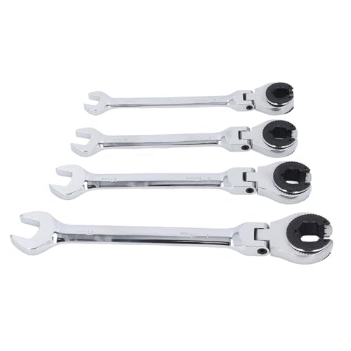 GOTOTOP Brake Line Wrench Set Steel Flare Nut Wrenches 4 Piece 72 Teeth 5 Degree Swing Adjustable Angle for Brake Fuel AC Line Service Automotive HVAC Technicians