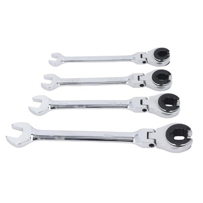 GOTOTOP Brake Line Wrench Set Steel Flare Nut Wrenches 4 Piece 72 Teeth 5 Degree Swing Adjustable Angle for Brake Fuel AC Line Service Automotive HVAC Technicians