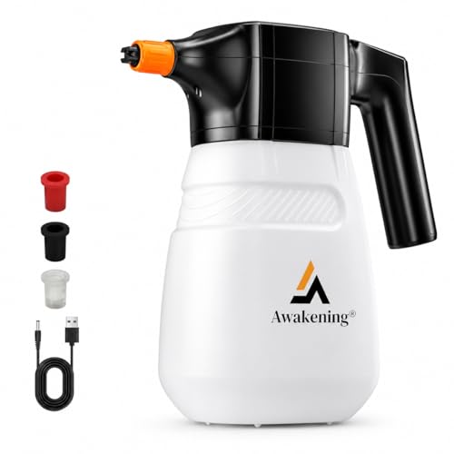 Awakening 2L Electric Foam Sprayer, Waterless Car Wash Kit, 68oz Cordless Rechargeable Battery Foam Blaster, 52PSI Portable Electric Foam Cannon for Auto Car Detailing (White) - color: WHITE