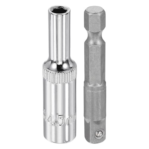 HARFINGTON Deep 6-Point Impact Socket 1/4" Drive 4.5mm Metric Socket 50mm (2") Long with 1/4" Hex Shank Adapter, CR-V Steel Socket Adapter Accessory Tool Set Kit for Hex Bolts Nuts - size: 4.5mm x 50mm