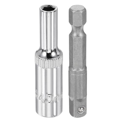 HARFINGTON Deep 6-Point Impact Socket 1/4" Drive 4.5mm Metric Socket 50mm (2") Long with 1/4" Hex Shank Adapter, CR-V Steel Socket Adapter Accessory Tool Set Kit for Hex Bolts Nuts - size: 4.5mm x 50mm