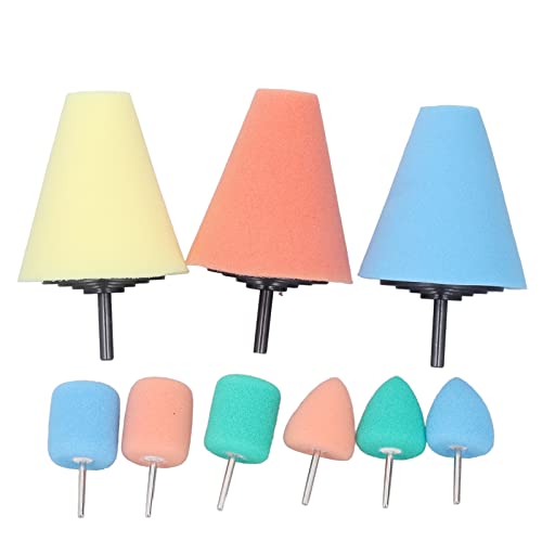 9Pcs Polishing Cone Sponge Buffing Balls for Automotive Wheel Hub, Metal Polish Buffing Pads with Tapered Design for Drills and Grinders, Reusable Mirror Finish Tool Kit