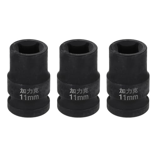 HARFINGTON 3pcs 4 Point Square Socket 1/2" Drive 11mm Metric Square Impact Socket CR-V Blackening Standard Wheel Sleeve Pneumatic Sleeve Tool for Auto Repair Mechanical Maintenance Home Use - size: 11mm