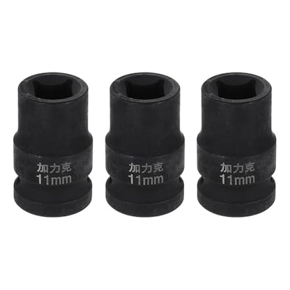 HARFINGTON 3pcs 4 Point Square Socket 1/2" Drive 11mm Metric Square Impact Socket CR-V Blackening Standard Wheel Sleeve Pneumatic Sleeve Tool for Auto Repair Mechanical Maintenance Home Use - size: 11mm