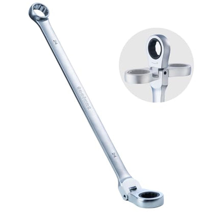 toolant Extra Long Ratcheting Wrench, Flex Head & Fixed Offset Head Double Box End Combination Wrench, CR-V Steel, Metric 24mm - size: 24 mm