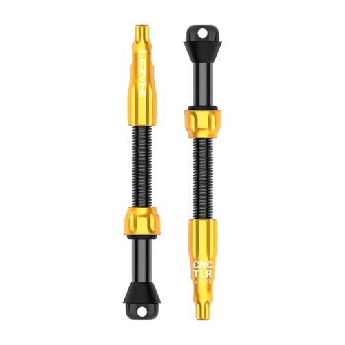LEZYNE CNC TLR Valve Pro Tubeless Valve Pair for MTB, Gravel & Road Bikes | CNC Aluminum Presta Valve Stems, Bicycle Tire Insert Compatible, Sealant Friendly - 60mm, Gold (1-PK-TLRVL60-V212) | tire-valve-tools - color: Gold, size: 60 mm