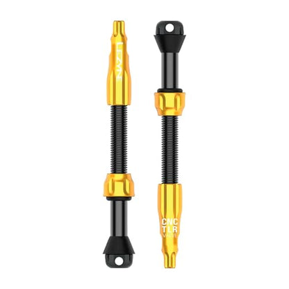 LEZYNE CNC TLR Valve Pro Tubeless Valve Pair for MTB, Gravel & Road Bikes | CNC Aluminum Presta Valve Stems, Bicycle Tire Insert Compatible, Sealant Friendly - 60mm, Gold (1-PK-TLRVL60-V212) | tire-valve-tools - color: Gold, size: 60 mm