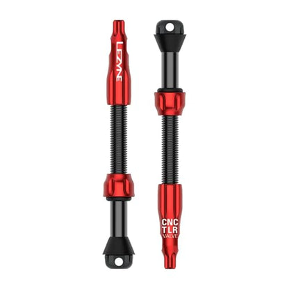 LEZYNE CNC TLR Valve Pro Tubeless Valve Pair for MTB, Gravel & Road Bikes | CNC Aluminum Presta Valve Stems, Bicycle Tire Insert Compatible, Sealant Friendly - 60mm, Red (1-PK-TLRVL60-V211) - color: Red, size: 60 mm