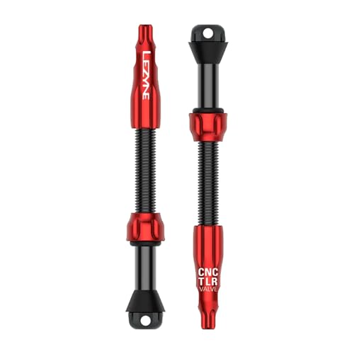 LEZYNE CNC TLR Valve Pro Tubeless Valve Pair for MTB, Gravel & Road Bikes | CNC Aluminum Presta Valve Stems, Bicycle Tire Insert Compatible, Sealant Friendly - 60mm, Red (1-PK-TLRVL60-V211) - color: Red, size: 60 mm