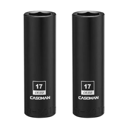 CASOMAN 1/2-Inch Drive x 17mm Deep Impact Socket, 2PCS Set, 6-Point, Metric, CR-MO - size: 17 mm (Deep, Pack of 2), style: 6-Point Socket