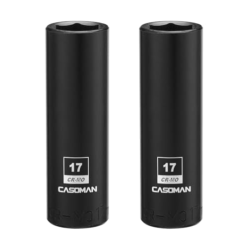 CASOMAN 1/2-Inch Drive x 17mm Deep Impact Socket, 2PCS Set, 6-Point, Metric, CR-MO - size: 17 mm (Deep, Pack of 2), style: 6-Point Socket