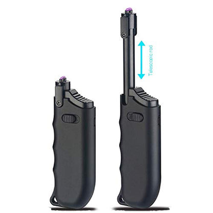 Candle Lighter Electric Arc Rechargeable Lighter with Safety Lock USB Plasma Lighter Perfect Telescopic Rod Neck Fire Starter Lighter for Outdoor Camping Hiking Cooking BBQs - color: Black