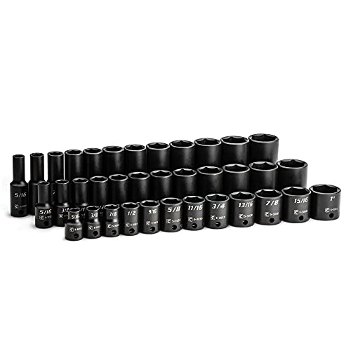 Capri Tools 3/8 in. Drive Shallow, Semi-Deep and Deep Impact Socket Set, SAE, 5/16 to 1 in, 36-Piece - size: Shallow, Semi-Deep & Deep Set / 5/16-1 in.