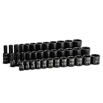 Capri Tools 3/8 in. Drive Shallow, Semi-Deep and Deep Impact Socket Set, SAE, 5/16 to 1 in, 36-Piece - size: Shallow, Semi-Deep & Deep Set / 5/16-1 in.