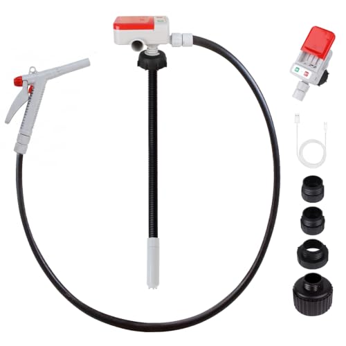 Fuel Transfer Pump (3.2GPM), 51" Hose Automatic Gas Pump Transfer with 4 Gas Can Fittings, USB and Battery Powered Portable Siphon Pump for Oil, Gasoline, Diesel (Hand-Trigger Nozzle w/Rubber Hose) - style: Hand-Trigger Nozzle w/ Rubber Hose