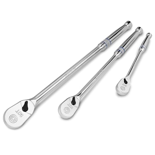 DURATECH 3-Piece Extra Long Drive Ratchet Handle, 1/4", 3/8", 1/2" 90-Tooth Ratchet Wrench with Dust Proof Teardrop Enclosed Head, Reversible, CR-V Steel Made, CR-MO Head, Full Polished, Gifts for Men - size: 1/4", 3/8", 1/2" Combo Kit