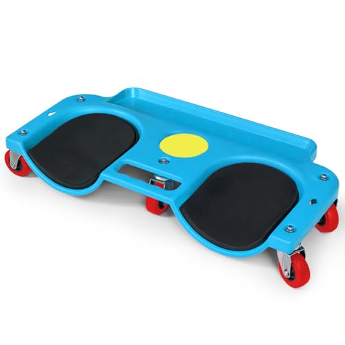 Magshion Rolling Knee Creeper Pad with Tool Tray Holder, 5 Swivel Castors Flooring Knee Pads for Garage, Workshop, Auto Repair, and Gardening, 10"x20" Ergonomic Kneepads, Blue - color: Blue
