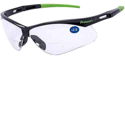 ProtectX Classic Safety Glasses, Anti-Fog Scratch Resistant Lenses, Protective Eyewear for Work, Indoor/Outdoor, ANSI Z87.1 - color: Evergreen Bifocal Reading 2.0