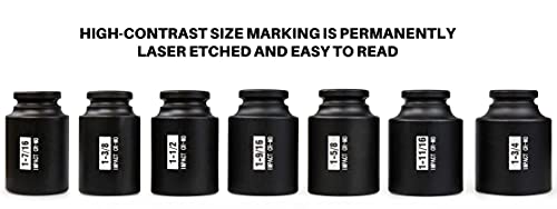 7Pcs 1/2" Drive Deep 6-Point Impact Socket Set/Spindle Nut Impact Socket Set, Inch, Cr-Mo,1-3/8-Inch - 1-3/4-Inch - size: 7PC