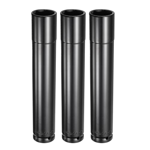 HARFINGTON 3pcs 6-Point Deep Impact Socket 1/2" Drive 26mm Metric Socket 8" (200mm) Extra Long Heat-Treated 45# Steel for Home Auto Spindle Axle Hex Nuts Bolts Repair, Black - size: 26mm + 8" Long