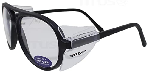 TITUS G35 Retro Aviator Z87 DOT ANSI CE Approved Safety Glasses | W/Protective Side Shields, UV400 Polycarbonate Lenses, Flexible Nylon Stems, Eye Protection, Sunglasses, Motorcycle, Shooting - color: Clear