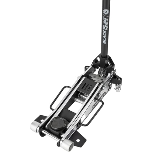 Black Flag™ Eliminator 1.5-Ton Low-Profile Aluminum Racing Jack with Dirt Wing and Large Saddle Upgrade, 3,000 lb Capacity, Quick-Lift Pump, Wide Body Design, Track Pit Use