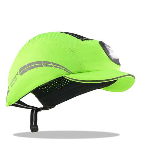UM ULTRAMAXX Lightweight Bump Cap with Reflective Stripes, Breathable Baseball Cap Style, Head Protection Hard Hat for Men Women - color: Lime with Led Light