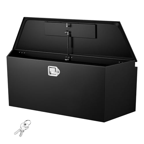 VEVOR Trailer Tongue Box, Heavy Duty Trailer Tongue Tool Box Storage Organizer with Lock & Keys, Utility Tool Chest for Pickup Truck Bed, RV, SUV, Off-Road Vehicle, Steel, 49" x 13.9" x 18.5" - size: 49" Black, style: Steel