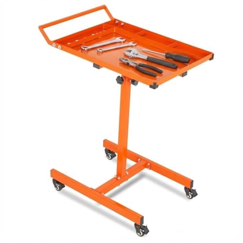 Adjustable Height Rolling Tool Cart on Wheels 35"-44.8" - Garage Workshop Cart with Lockable Wheels & 300 lbs Capacity, Steel Cart for Mechanics, Repair Shop & DIY - color: Orange