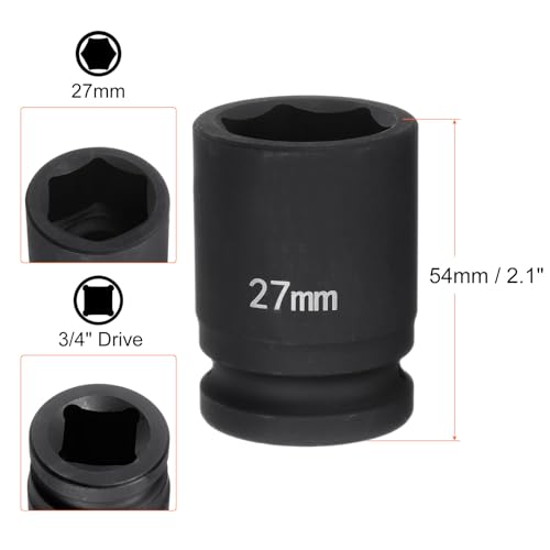 HARFINGTON 6-Point Impact Socket 3/4" Drive 27mm Metric 40Cr Alloy Steel Spindle Axle Nut Impact Socket - size: 27mm