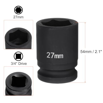 HARFINGTON 6-Point Impact Socket 3/4" Drive 27mm Metric 40Cr Alloy Steel Spindle Axle Nut Impact Socket - size: 27mm