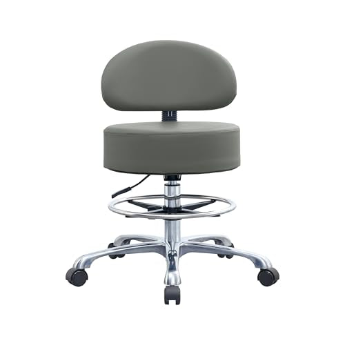 Height Adjustable Rolling Shop Stool with Back Support - Kitchen Stool with Wheels Heavy Duty Stool with Back for Salon,Spa,Massage,Tattoo,Esthetician – Rolling Stool Extra Thick for Extreme Comfort - color: Premium Grey, style: Classic