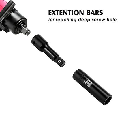 MIXPOWER 25 Pieces 1/2-Inch Drive Deep Impact Socket Set, CR-V, Metric/SAE, Includes 12mm to 24mm, 3/8-Inch to 1-Inch, 3", 5" Extension bars, 1/2"-1/4" Adapter - size: 25 PCS(10MM-24MM,3/8"-1")