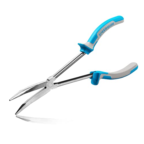 SPEEDWOX Long Reach Bent Nose Pliers 11 Inches 30 Degree Precision Fine Pliers for Mechanics Technicians Contractors High Leverage Professional Tool Non-slip TPR Handle Serrated Jaws - style: 30°Bent Nose Pliers