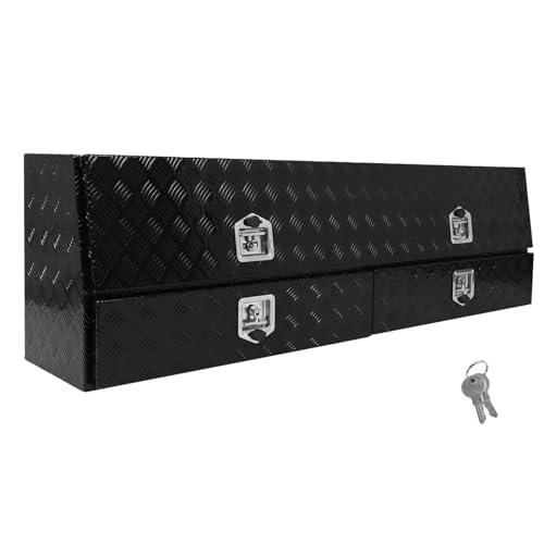 confote Aluminum Stripes Plated Truck Tool Box Pick Up Truck Bed Tool Box Truck Storage Box Two Lower Drawers Waterproof Toolbox Storage Organizer with T-Handle, Lock and Keys,72" x 21" x 13.5" - color: Black, size: 72 x 21 x 13.5 inch