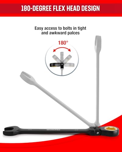 WORKPRO Ratcheting Combination Wrench Set, 8-piece Flex-Head Anti-Slip Set SAE 5/16-3/4 inch, 72-Teeth, Cr-V Constructed, Black Electrophoretic Coating with Rolling Pouch - size: SAE, style: Anti-Slip Tooth