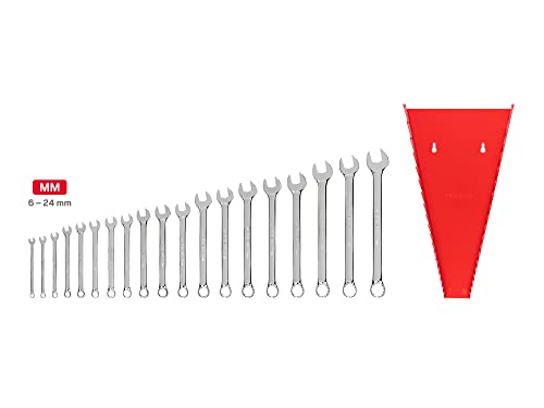 TEKTON Combination Wrench Set with Rack, 19-Piece (6-24 mm) | WCB91202 - size: 19-pc. (6-24 mm), style: Rack