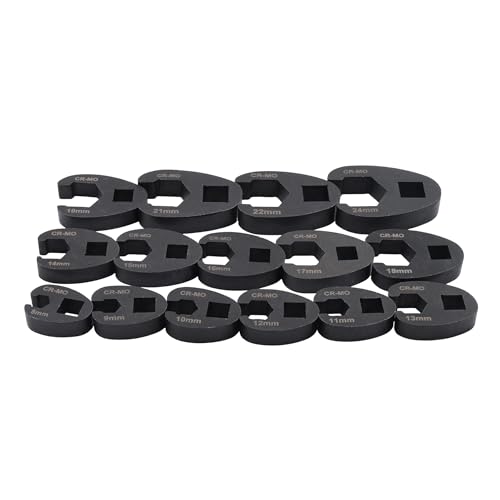 15Pcs Crowfoot Wrench Kit Metric 8-24mm 1/2 and 3/8 Inch Drive Flare Nut Wrench Set