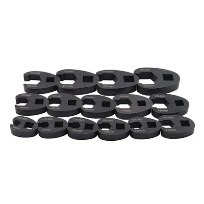 15Pcs Crowfoot Wrench Kit Metric 8-24mm 1/2 and 3/8 Inch Drive Flare Nut Wrench Set
