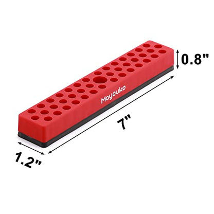 Mayouko 1/4" Magnetic Hex Bit Holder Rack Organizer, 43 Holes, 1/4-Inch Drill Bit Holder, Red&Blue, 2 Racks, Magnetic Bit Holder with Magnet Base for Screwdriver Bits - color: Red,blue