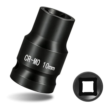 1/2" Drive 10mm Impact Socket Metric Standard Impact Socket Blackening Finish 4 Point Square Socket made with Chrome Molybdenum Alloy Steel for Auto Repair Mechanical Maintenance Removal of Axle Nut - size: 10mm - 4pt, style: 1/2" Drive Standard Socket