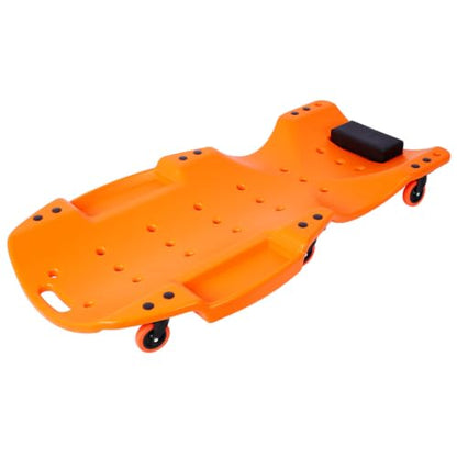 48" Mechanic Creeper, 440 lbs Heavy Duty Rolling Garage Creeper with Padded Headrest, 6 Swivel Casters, Molded Tool Trays, HDPE Low Profile Automotive Repair Creeper, Orange