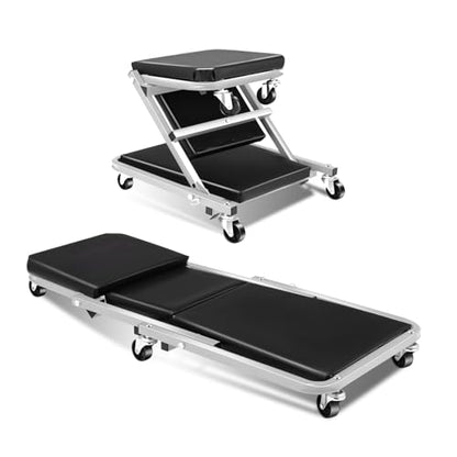 Foldable Z Creeper 2 in 1 Rolling Seat for Garage Shop Auto Repair | 36 inch, 330LBS Capacity, Creeper Seat with Wheels Adjustable Chair, Gray - style: 36inch-Gray