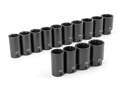 TEKTON 1/2 Inch Drive Axle Nut Impact Socket Set, 14-Piece | SID92002 - size: 14-Piece (27-39 mm)