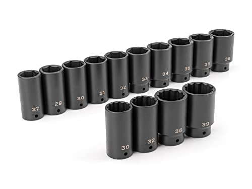 TEKTON 1/2 Inch Drive Axle Nut Impact Socket Set, 14-Piece | SID92002 - size: 14-Piece (27-39 mm)