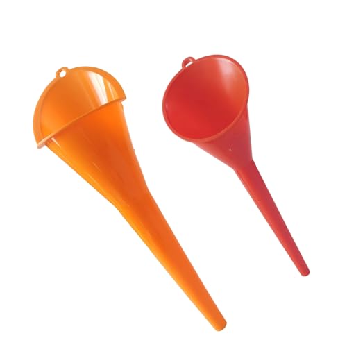 2 PCS Long Neck Oil Funnel, PP Anti-Spill No Cover Car Filling Funnel with Hanging Loop, Hand-Free Portable Oil Change Accessory, Suitable for Most Cars Motorcycles (Red)