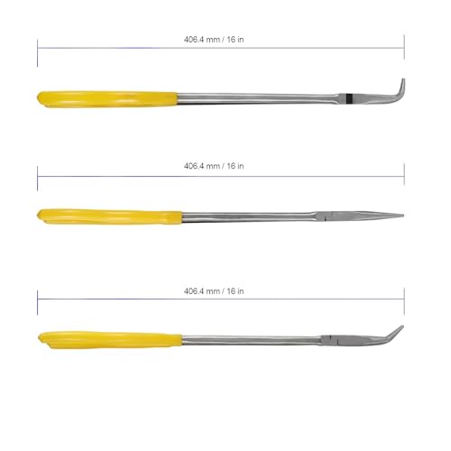 FUNSUEI 3 PCS 16 Inches Extra Long Needle Nose Pliers Set, Long Nose Pliers Set, Long Reach Pliers Set for, 90-Degree Angle, 45-Degree Angle, Straight Needle Nose